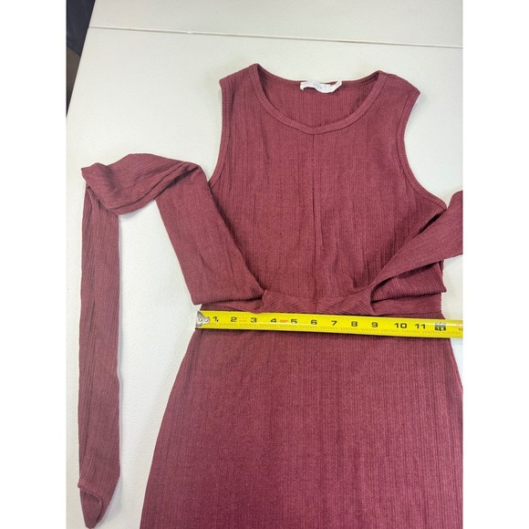 Lush Womens Dress Tie Waist Ribbed Sleeveless Burgundy Knit‎ Bodycon Small - Picture 8 of 9